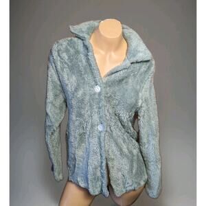 Vintage 1970s 1960s Green Furry Fuzzy Grinch Button Up Hippie Long Sleeve XS